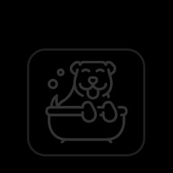 Illustration graphic of a dog in a bathtub.